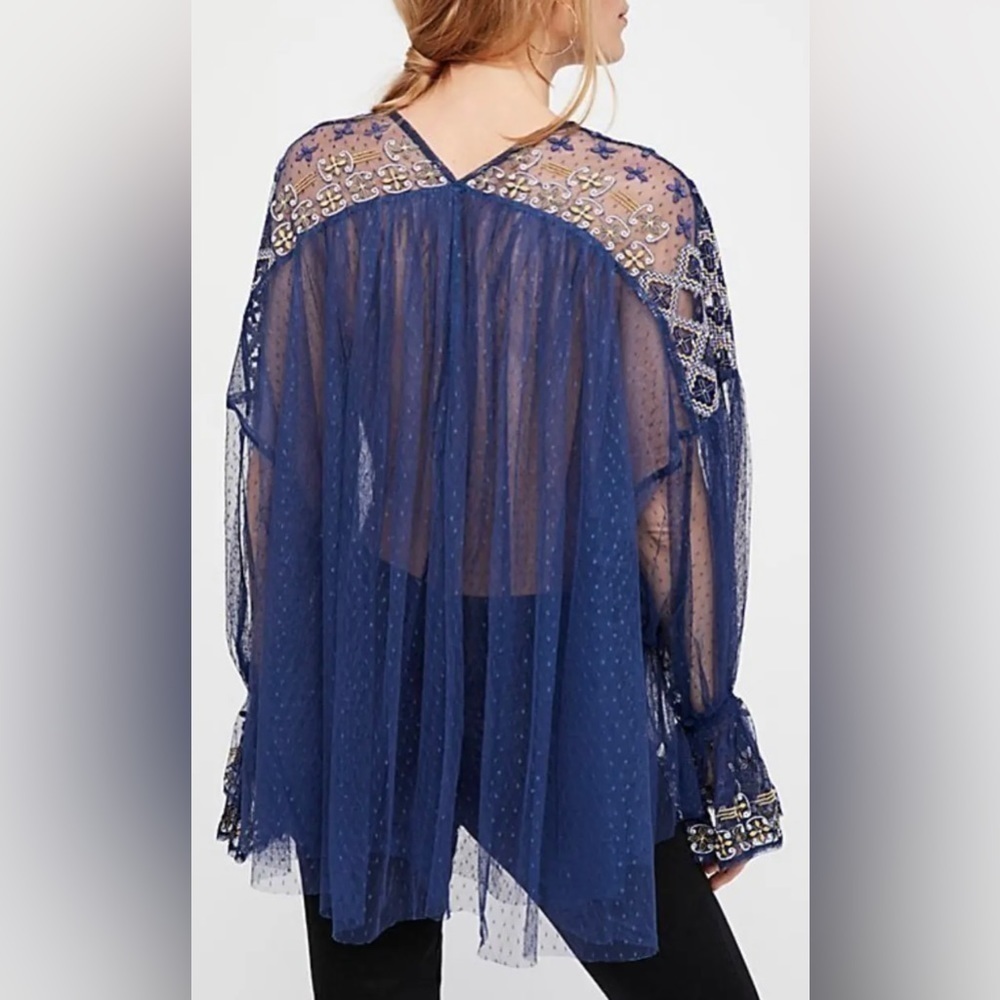 Free People Joyride Lace Embroidered long sleeve top sheer blouse - Picture 3 of 15